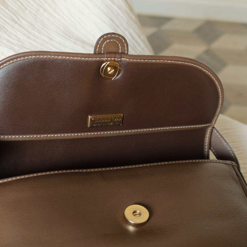 Christian Dior Vintage Brown Leather CD Logo Flap Crossbody bag