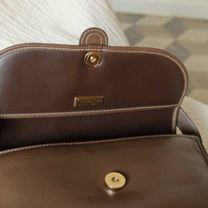 Christian Dior Vintage Brown Leather CD Logo Flap Crossbody bag