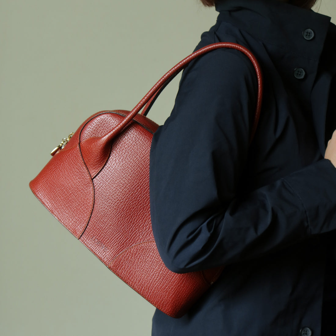 Rare Loewe Vintage Cayenne Brown Textured Leather Half Moon Shoulder Bag