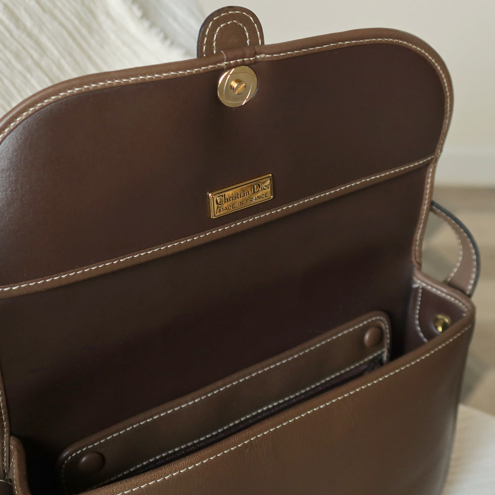 Christian Dior Vintage Brown Leather CD Logo Flap Crossbody bag