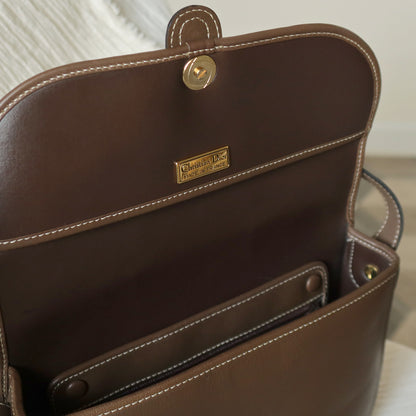 Christian Dior Vintage Brown Leather CD Logo Flap Crossbody bag