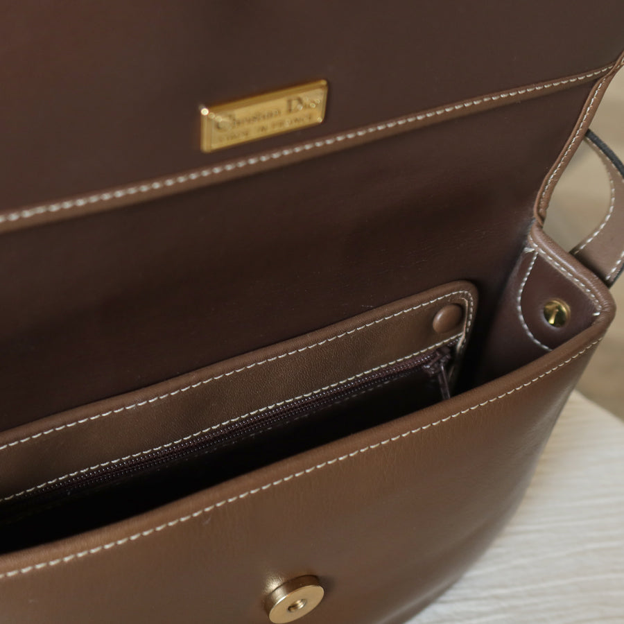 Christian Dior Vintage Brown Leather CD Logo Flap Crossbody bag