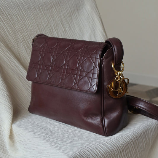 Christian Dior Vintage Cannage Lady Dior Charm Leather Shoulder Bag