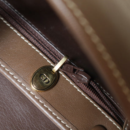 Christian Dior Vintage Brown Leather CD Logo Flap Crossbody bag