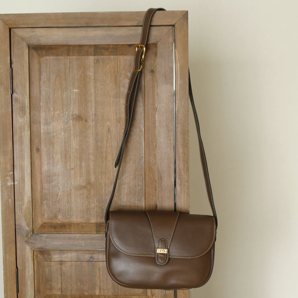 Christian Dior Vintage Brown Leather CD Logo Flap Crossbody bag