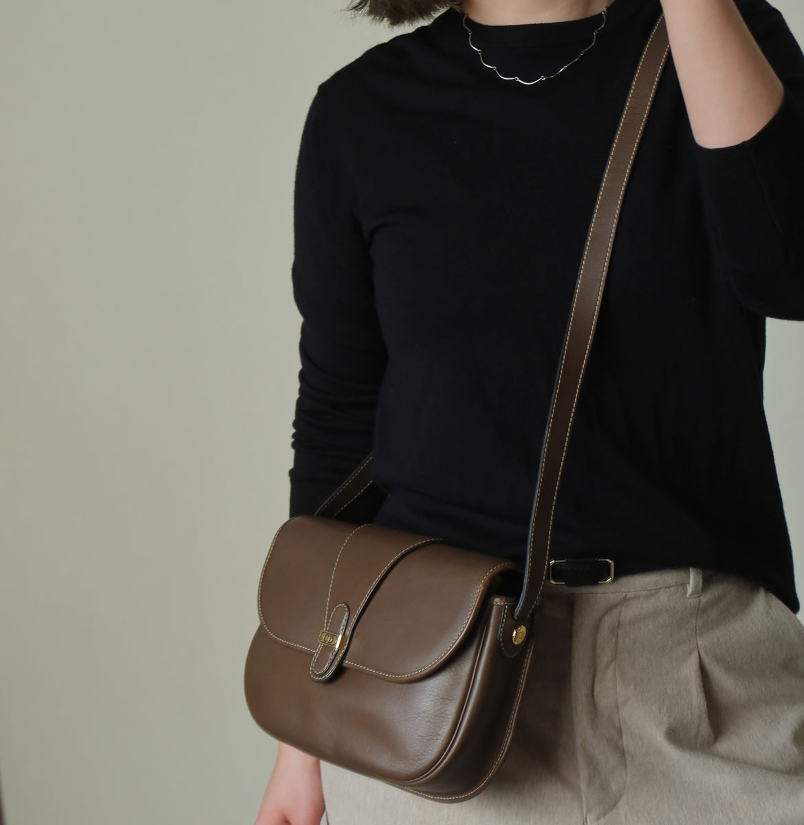 Christian Dior Vintage Brown Leather CD Logo Flap Crossbody bag