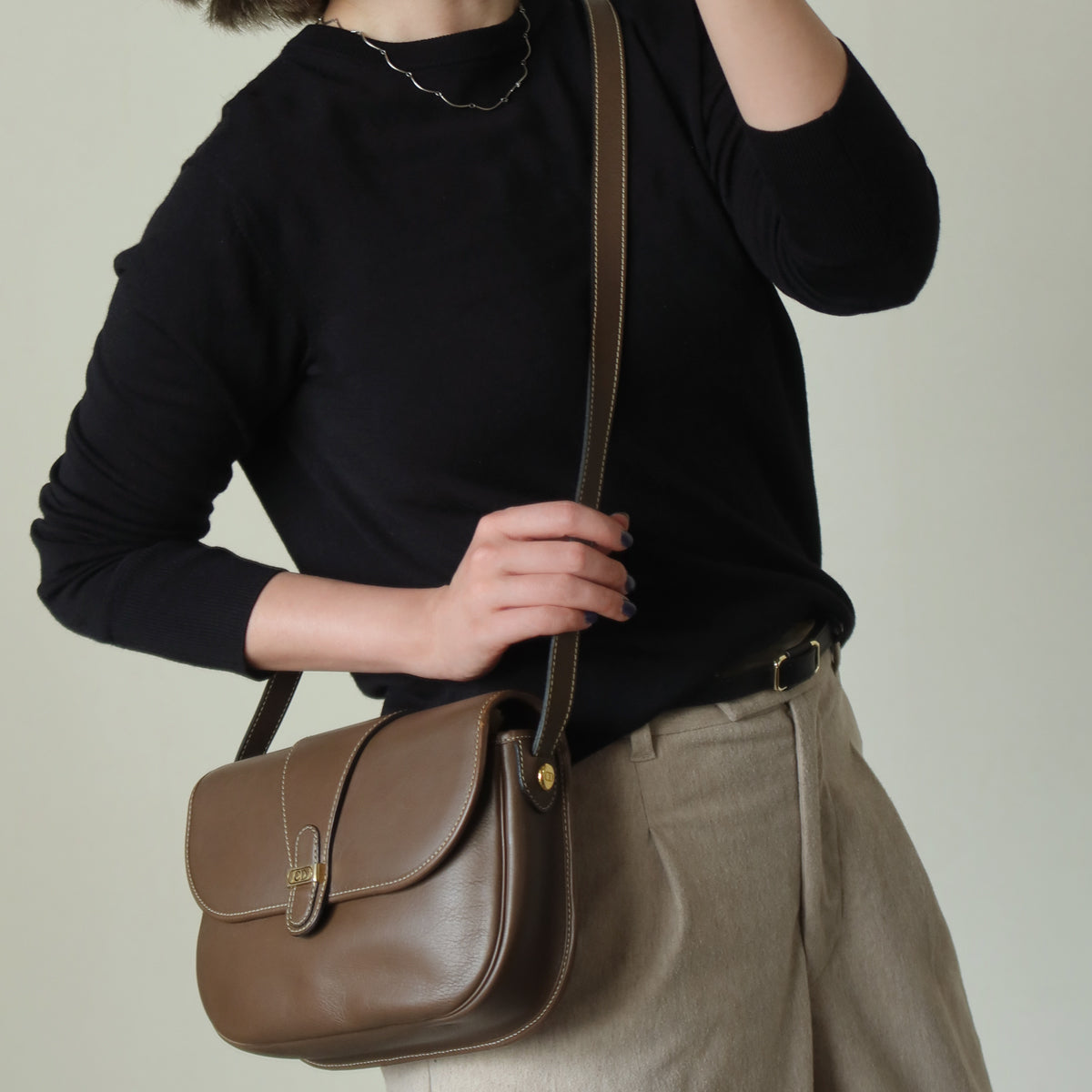 Christian Dior Vintage Brown Leather CD Logo Flap Crossbody bag