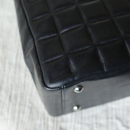 Rare Chanel Vintage Black Lambskin Quilted Chocolate Bar CC Mark Top Handle Bag
