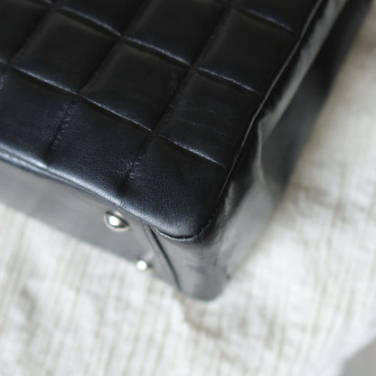 Rare Chanel Vintage Black Lambskin Quilted Chocolate Bar CC Mark Top Handle Bag