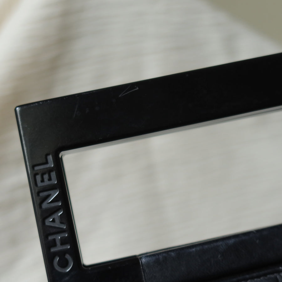 Rare Chanel Vintage Black Lambskin Quilted Chocolate Bar CC Mark Top Handle Bag