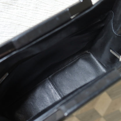 Rare Chanel Vintage Black Lambskin Quilted Chocolate Bar CC Mark Top Handle Bag