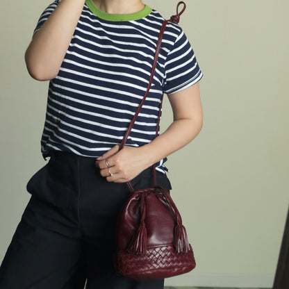 Bottega Veneta Vintage Maroon Intrecciato Weave Leather Draw String Bucket Bag