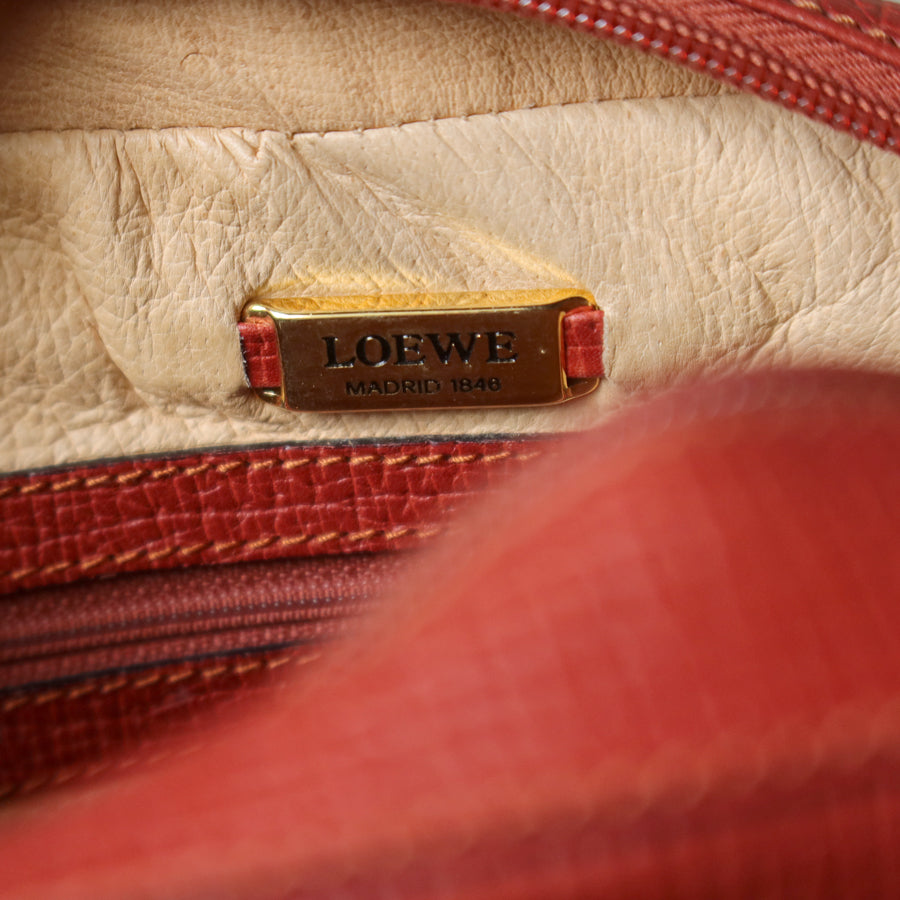 Rare Loewe Vintage Cayenne Brown Textured Leather Half Moon Shoulder Bag