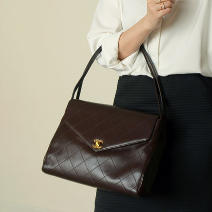 Vintage Chanel Dark Brown Matelassé Quilted CC turn lock Envelope Flap Bag