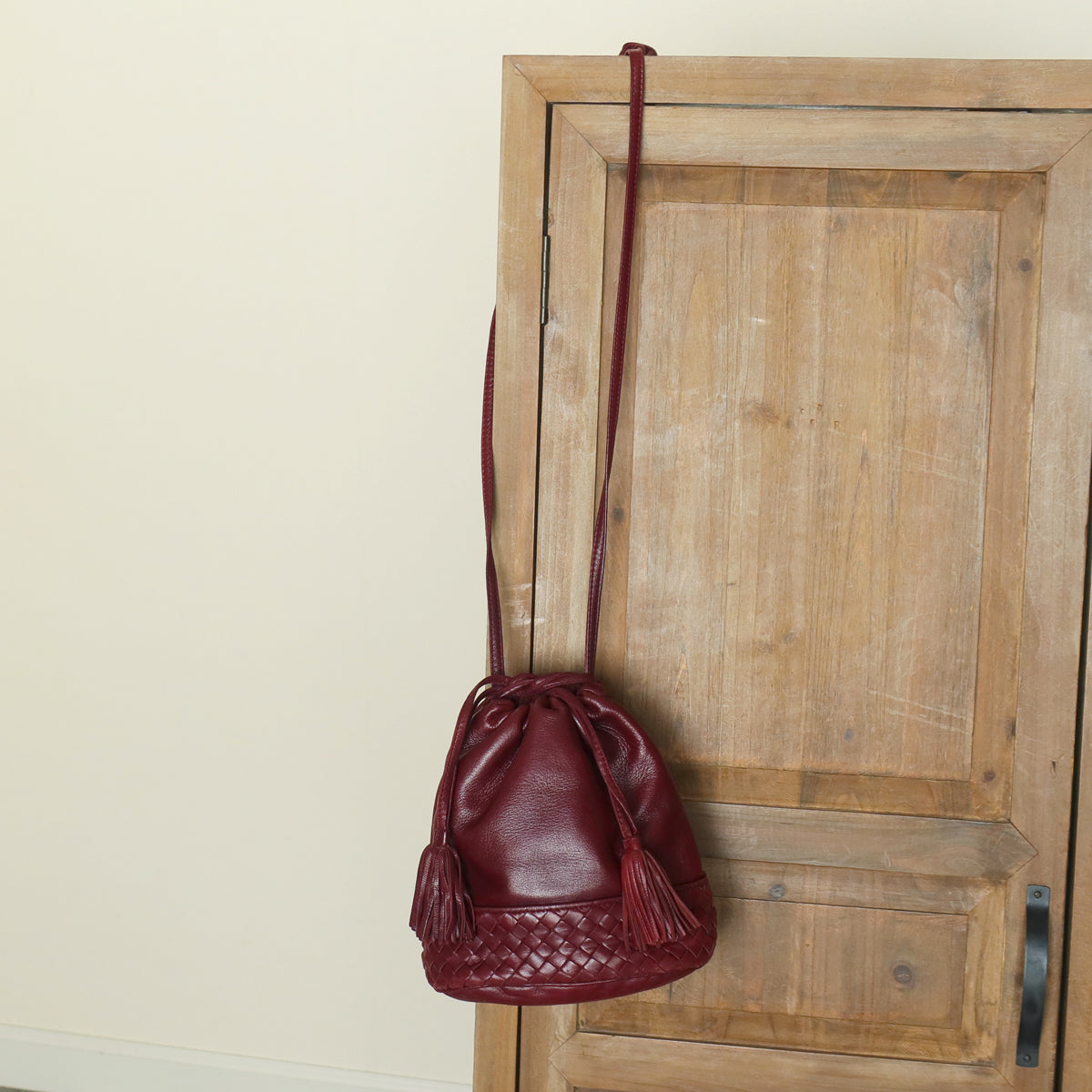 Bottega Veneta Vintage Maroon Intrecciato Weave Leather Draw String Bucket Bag