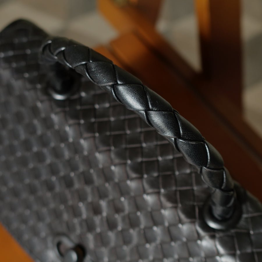 Bottega Veneta Vintage Black Intrecciato Turn Lock Braided Top Handle Bag