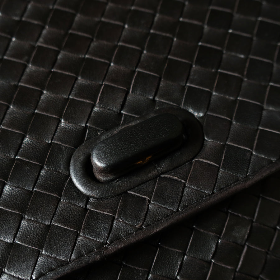 Bottega Veneta Vintage Black Intrecciato Turn Lock Braided Top Handle Bag