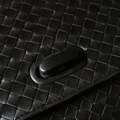 Bottega Veneta Vintage Black Intrecciato Turn Lock Braided Top Handle Bag