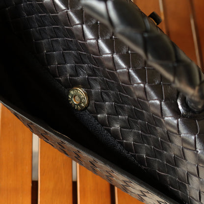 Bottega Veneta Vintage Black Intrecciato Turn Lock Braided Top Handle Bag