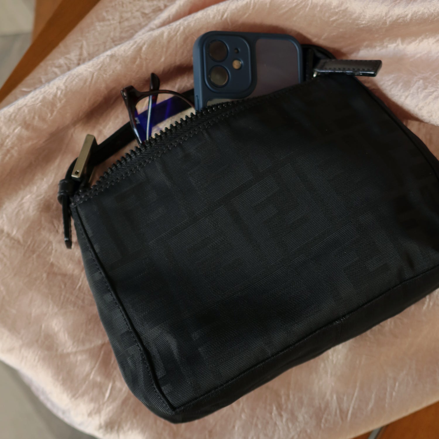 Fendi Vintage Black Zucca Jacquard Mini Pochette Bag