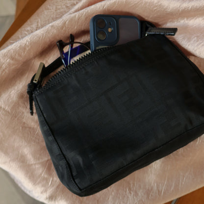 Fendi Vintage Black Zucca Jacquard Mini Pochette Bag