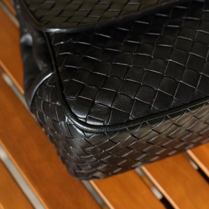 Bottega Veneta Vintage Black Intrecciato Turn Lock Braided Top Handle Bag