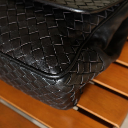 Bottega Veneta Vintage Black Intrecciato Turn Lock Braided Top Handle Bag