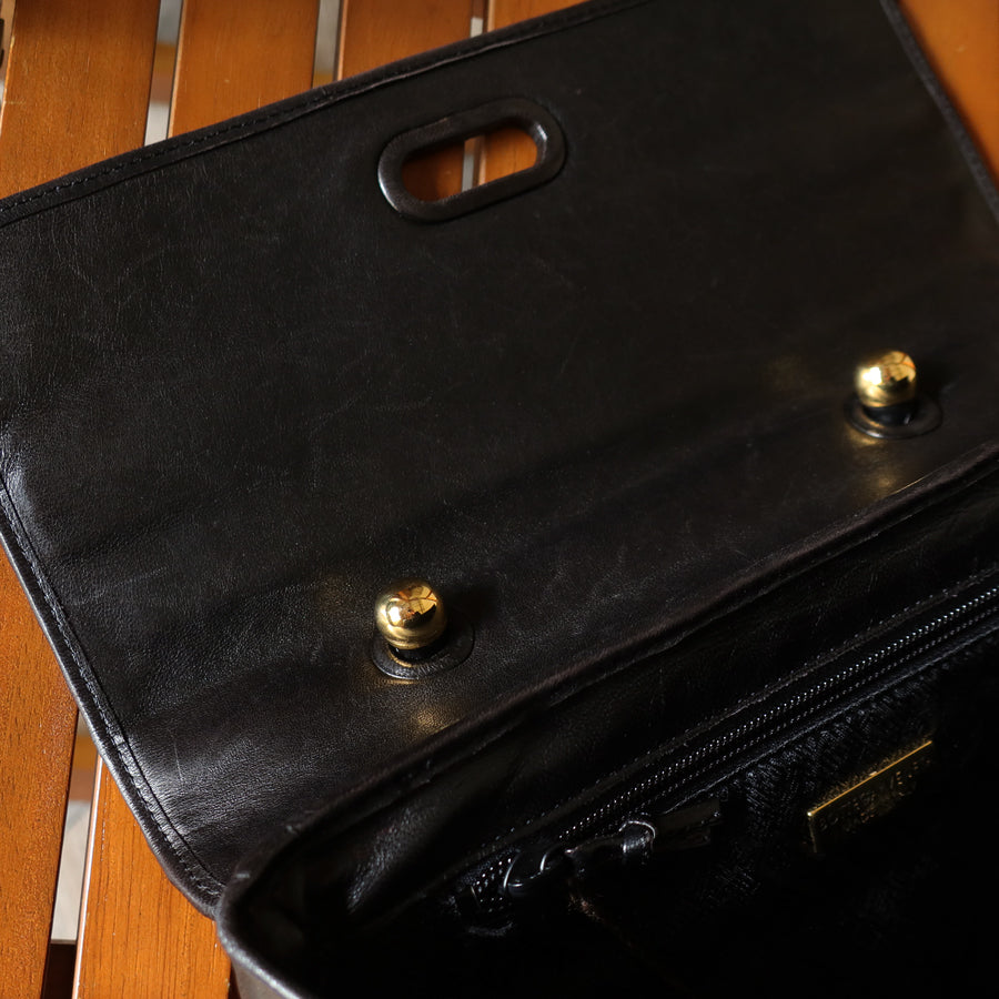 Bottega Veneta Vintage Black Intrecciato Turn Lock Braided Top Handle Bag