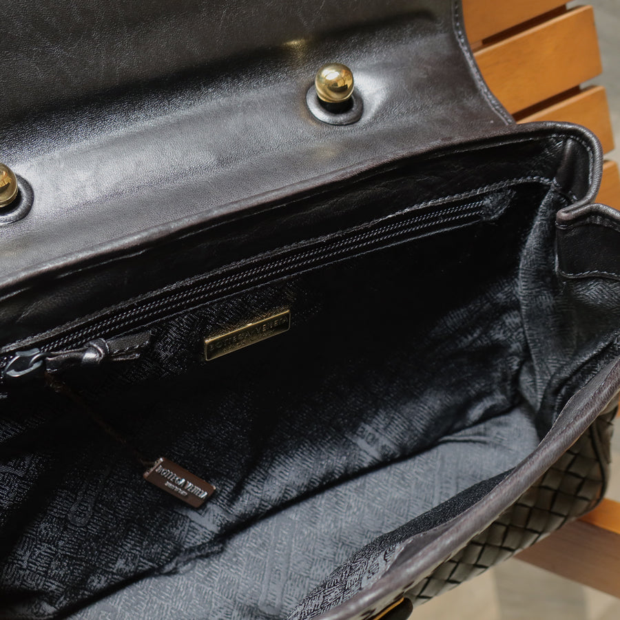 Bottega Veneta Vintage Black Intrecciato Turn Lock Braided Top Handle Bag