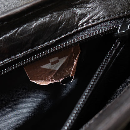 Bottega Veneta Vintage Black Intrecciato Turn Lock Braided Top Handle Bag