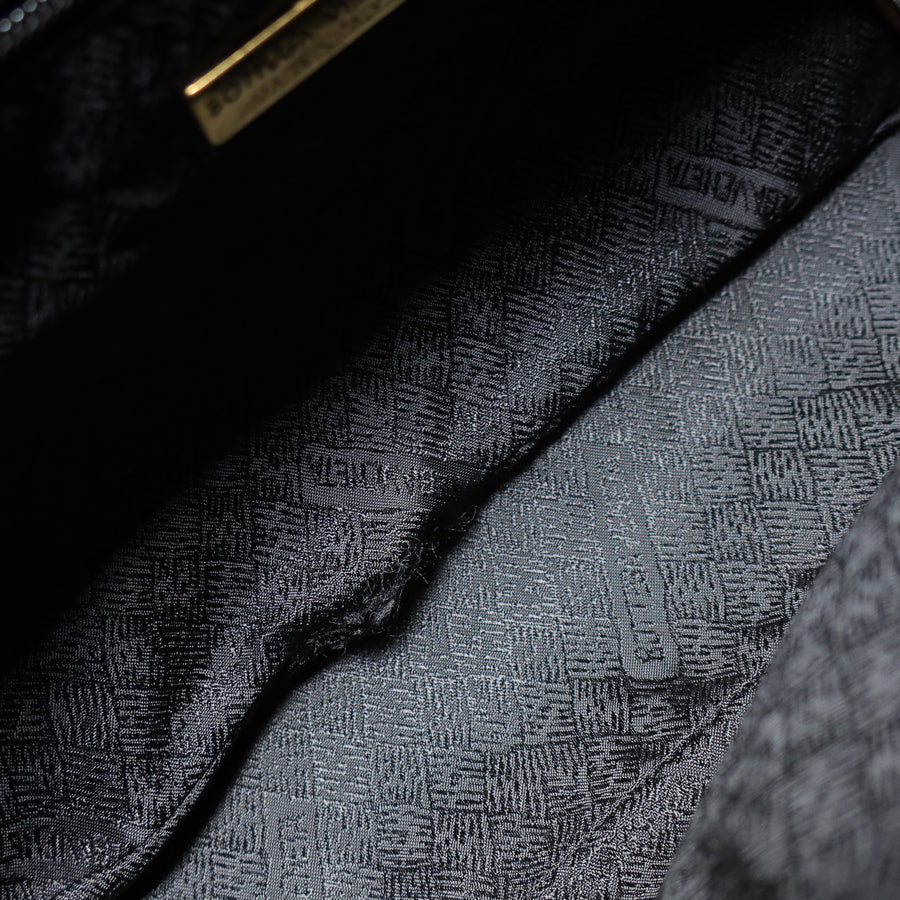 Bottega Veneta Vintage Black Intrecciato Turn Lock Braided Top Handle Bag