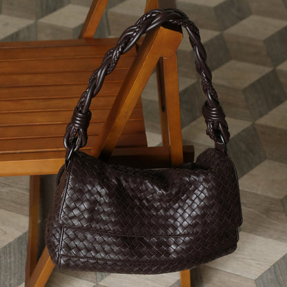 Bottega Veneta Vintage Dark Brown Intrecciato Double Flap Shoulder Bag