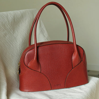 Rare Loewe Vintage Cayenne Brown Textured Leather Half Moon Shoulder Bag