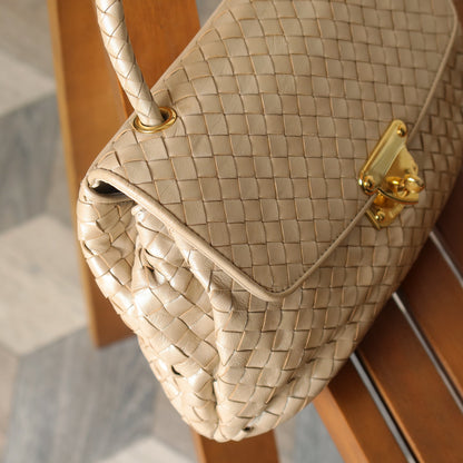 Vintage Bottega Veneta Shimmer Ivory Intrecciato Weave Top Handle Bag