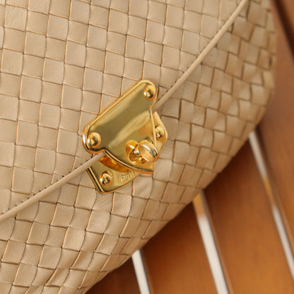 Vintage Bottega Veneta Shimmer Ivory Intrecciato Weave Top Handle Bag