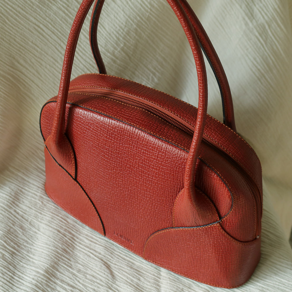 Rare Loewe Vintage Cayenne Brown Textured Leather Half Moon Shoulder Bag