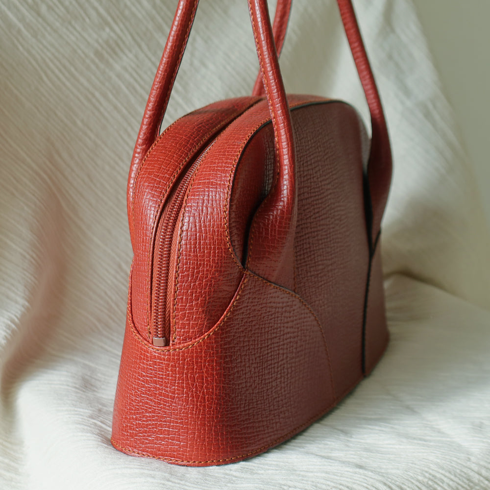 Rare Loewe Vintage Cayenne Brown Textured Leather Half Moon Shoulder Bag