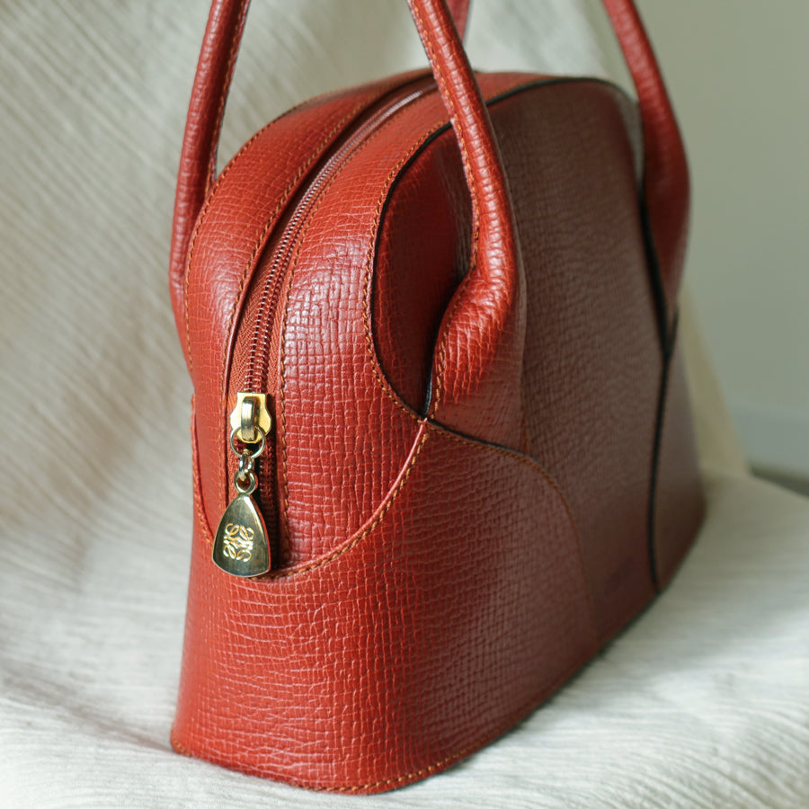 Rare Loewe Vintage Cayenne Brown Textured Leather Half Moon Shoulder Bag