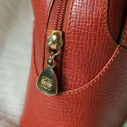 Rare Loewe Vintage Cayenne Brown Textured Leather Half Moon Shoulder Bag