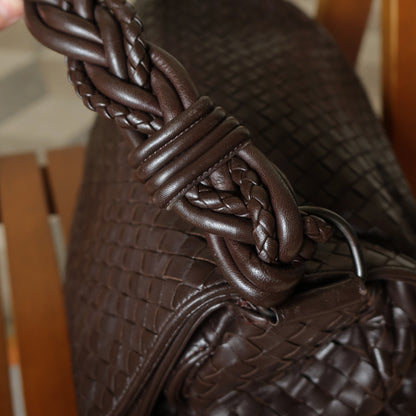Bottega Veneta Vintage Dark Brown Intrecciato Double Flap Shoulder Bag