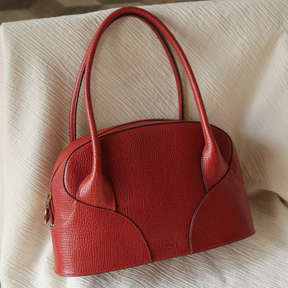 Rare Loewe Vintage Cayenne Brown Textured Leather Half Moon Shoulder Bag