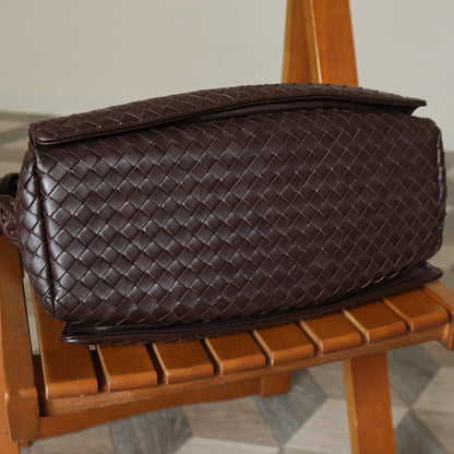 Bottega Veneta Vintage Dark Brown Intrecciato Double Flap Shoulder Bag