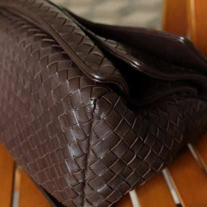 Bottega Veneta Vintage Dark Brown Intrecciato Double Flap Shoulder Bag