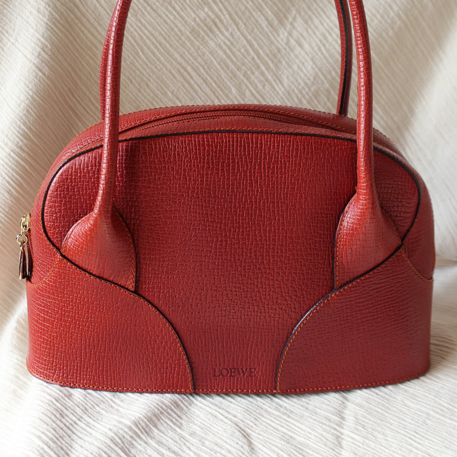 Rare Loewe Vintage Cayenne Brown Textured Leather Half Moon Shoulder Bag