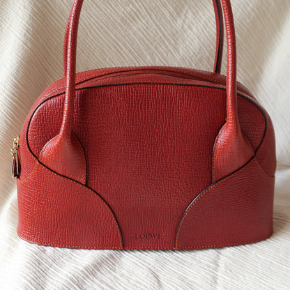 Rare Loewe Vintage Cayenne Brown Textured Leather Half Moon Shoulder Bag