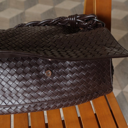 Bottega Veneta Vintage Dark Brown Intrecciato Double Flap Shoulder Bag