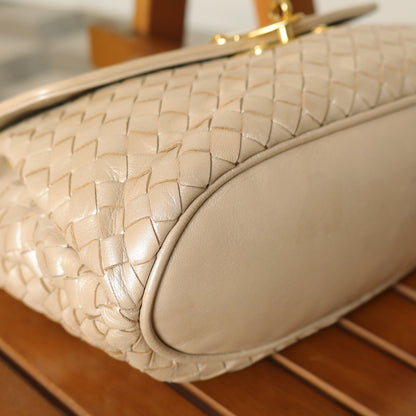 Vintage Bottega Veneta Shimmer Ivory Intrecciato Weave Top Handle Bag