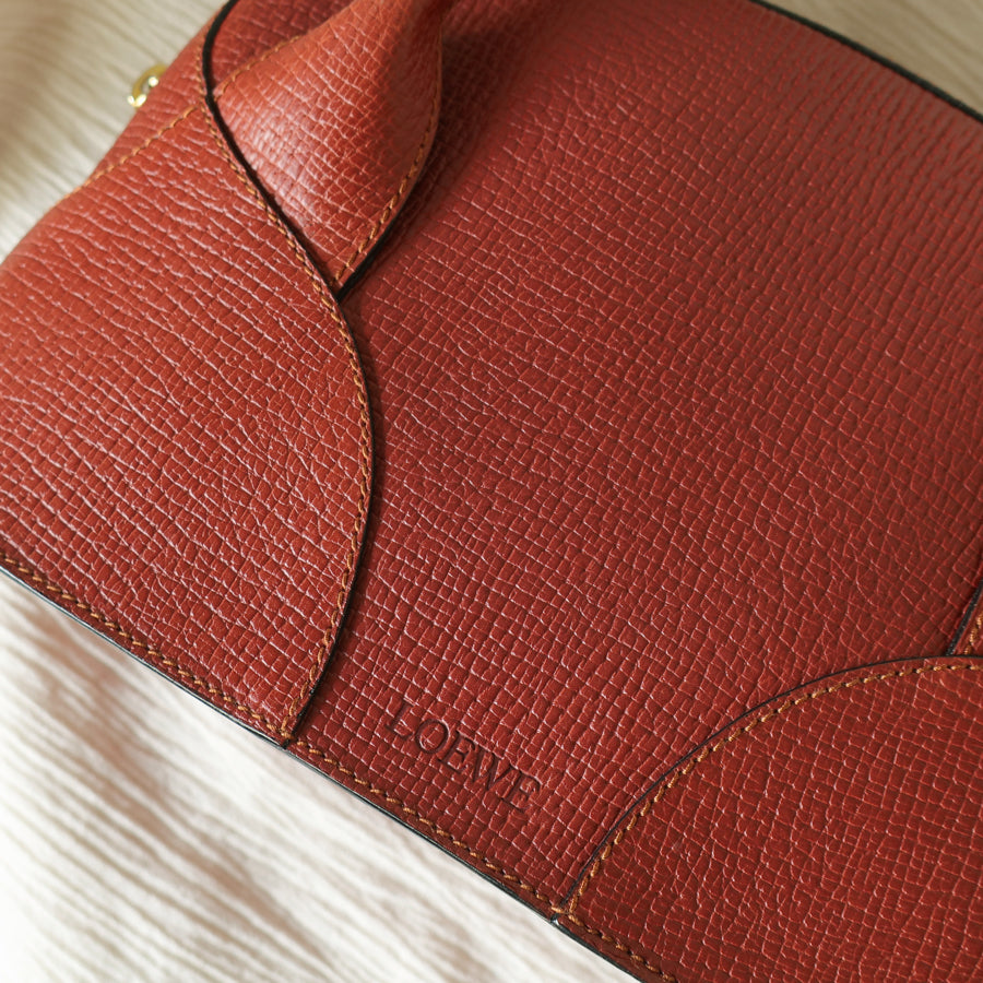 Rare Loewe Vintage Cayenne Brown Textured Leather Half Moon Shoulder Bag