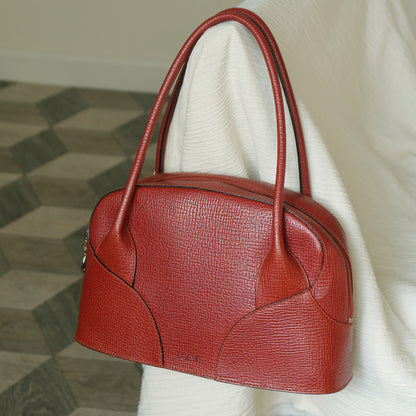 Rare Loewe Vintage Cayenne Brown Textured Leather Half Moon Shoulder Bag