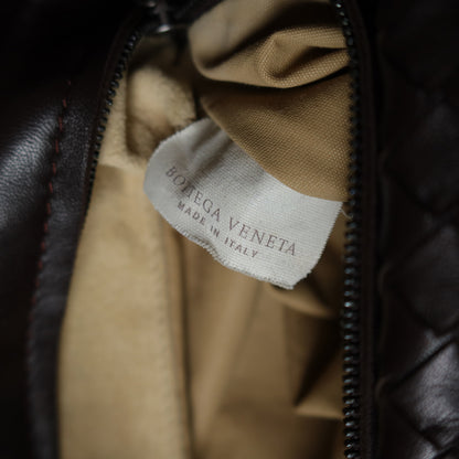 Bottega Veneta Vintage Dark Brown Intrecciato Double Flap Shoulder Bag